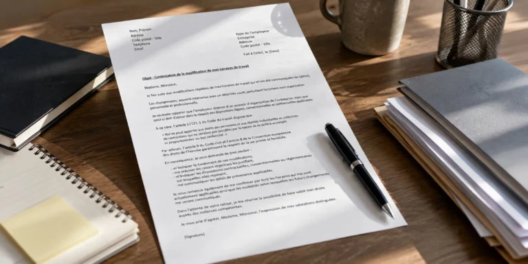 Contestation de la modification de mes horaires de travail et demande de régularisation