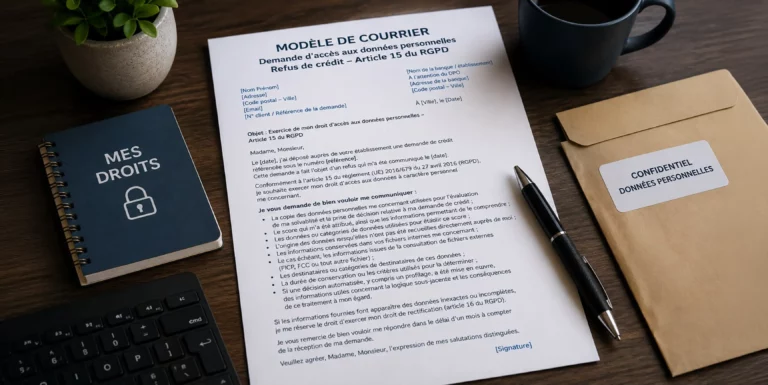 courrier : Refus de crédit – Demande d’accès aux données utilisées pour évaluer ma solvabilité
